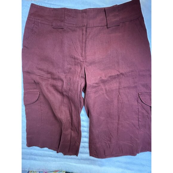 Cabi Women's Mid Rise Linen Outdoor Casual Cargo Bermuda Shorts Rust Brown 12 - Picture 2 of 9